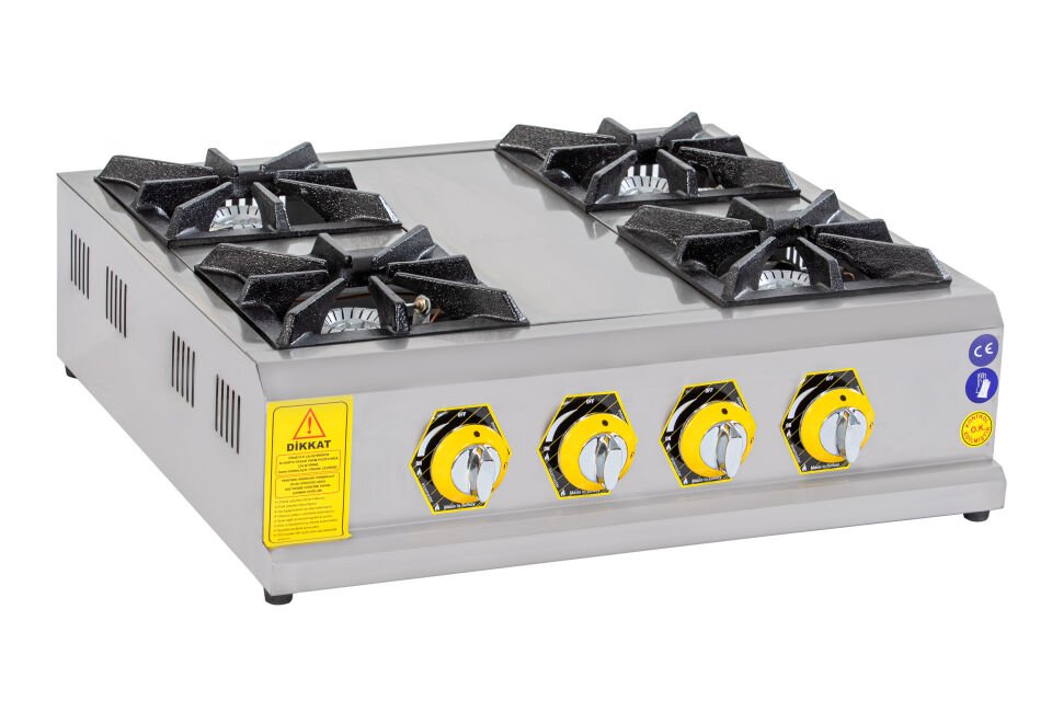 4 Gözlü Set Üstü Mini Gazlı Ocak LPG Uyumlu Sanayi Tipi 12 kW