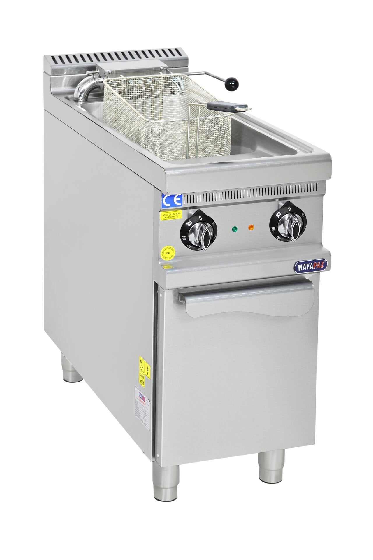 Ayaklı Alt Dolaplı Elektrikli Fritöz 22 Litre 18 kW Endüstriyel Paslanmaz Çelik
