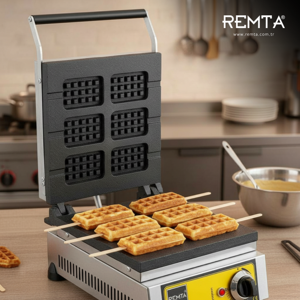 Remta 6'lı Mini Waffle Makinesi Elektrikli Döküm Plakalı 1200 Watt