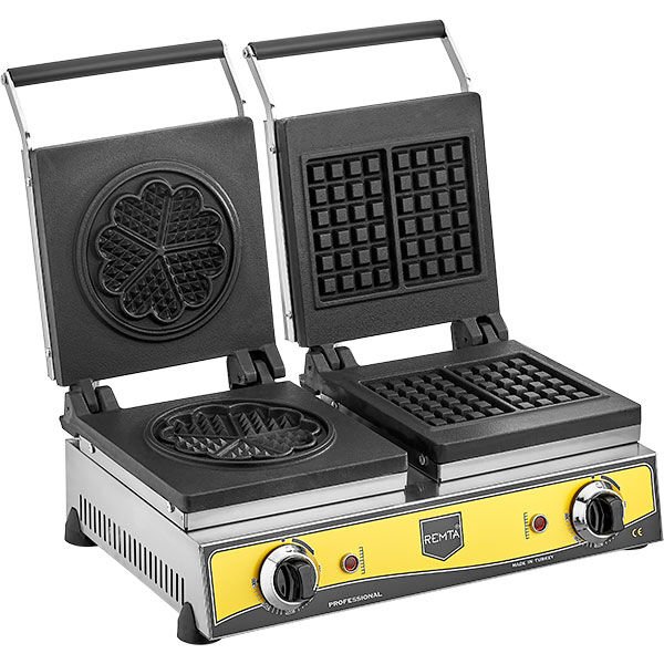 Remta Çiftli Waffle Makinesi Kare ve Çiçek Kalıplı 2400W Profesyonel