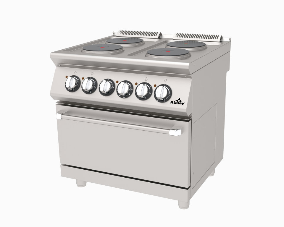 4 Gözlü Elektrikli Kuzine Fırınlı 16,4 kW Endüstriyel Ocak 800x730x850 mm