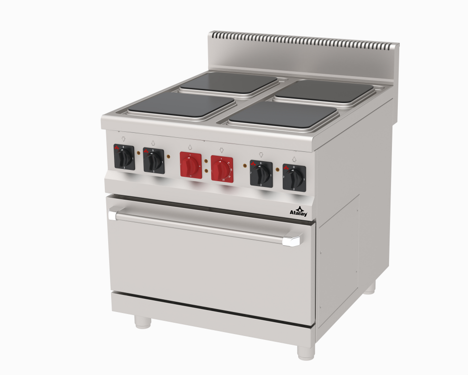 4 Gözlü Kare Plate Elektrikli Kuzine Fırınlı 22,3 kW Endüstriyel Ocak